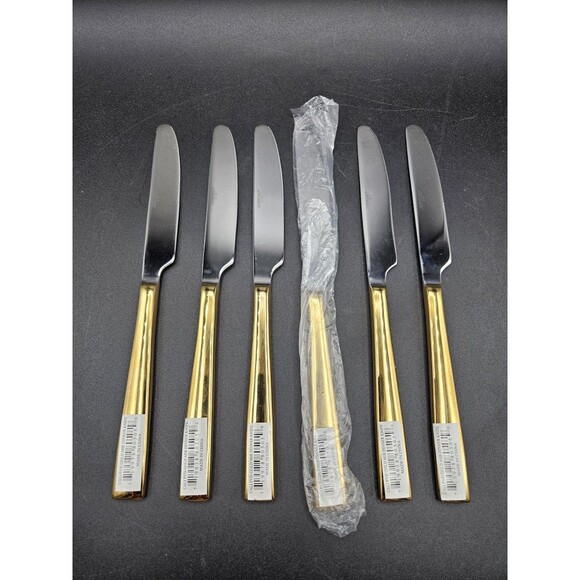 Cambridge Cali Gold Tone Handle Dinner Knives Set Of 6 - Picture 2 of 4